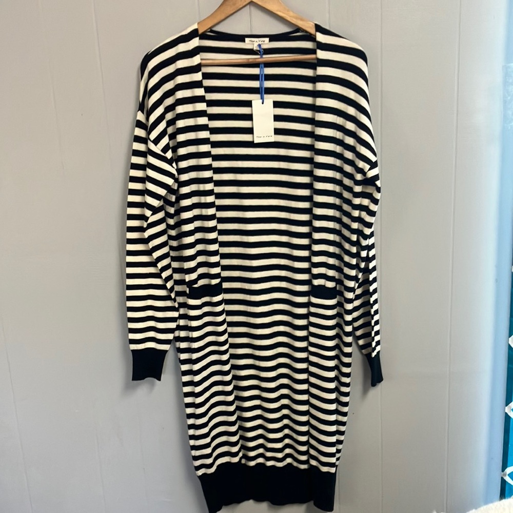 Black and White Striped Cardigan NWT